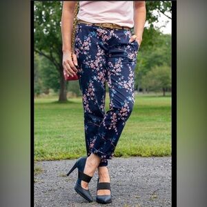Banana Republic Pants Navy Blue Cherry Blossom Floral Ankle Cropped Slacks 6 P